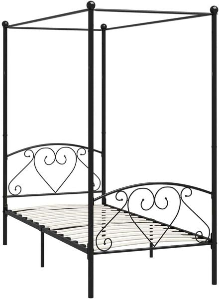 Schwarzes Metall-Himmelbett fuer Paare mit Lattenrost, romantisches Doppelbettgestell fuer das Schlafzimmer 120 x 200 cm