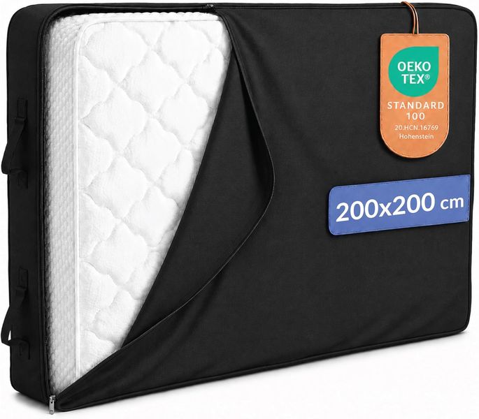 Oeko-Tex zertifizierte Reissverschluss-Tasche fuer Matratzenlagerung und Transport, geeignet fuer Matratzen bis 30 cm Hoehe 200 x 200 cm