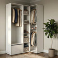 Gross dimensionierter Kleiderschrank in Weiss-Eiche Kombination, geraeumige Garderobe fuer das Hauptschlafzimmer 145 x 85 x 205 cm
