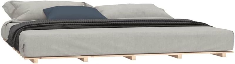 Naturbelassenes Kiefer-Massivholz Doppelbett mit integriertem Lattenrost, langlebiges rustikales Holzschlafmoebel 180 x 200 cm