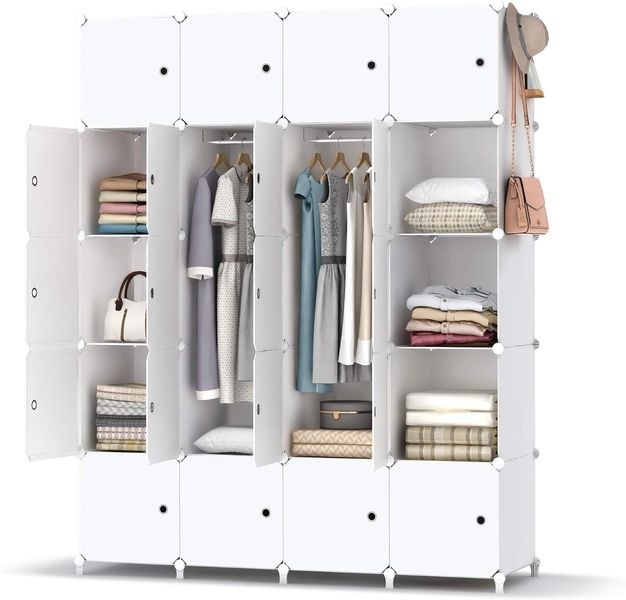 Modularer Kunststoff-Wuerfelschrank mit 20 Faechern, flexibel kombinierbarer Kleiderschrank 180 x 142 x 45 cm
