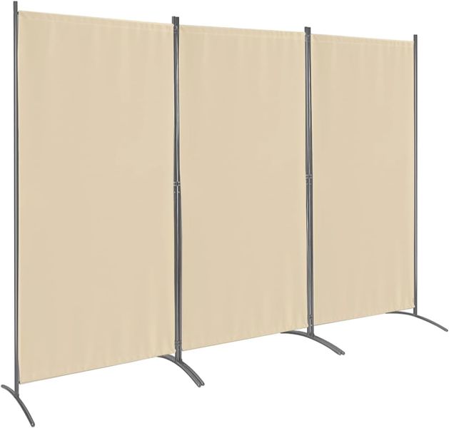 Dreiteiliger faltbarer Sichtschutz in Beige, flexibler Raumteiler fuer Wohnraum und Balkon 260 x 180 cm