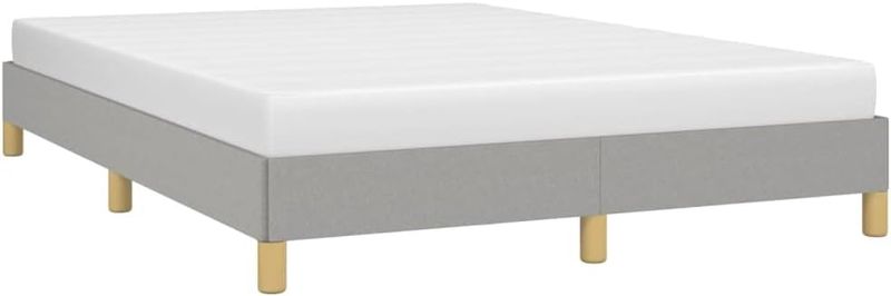 Grosszuegiges hellgraues Stoffdoppelbett mit durchgehender Lattenkonstruktion, komfortables Schlafmoebel fuer Paare 160 x 200 cm